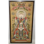 A LARGE 19TH/20TH CENTURY CHINESE FRAMED PORTRAIT OF AN EMPEROR, seated in elaborately decorated