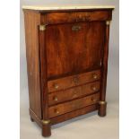 AN EMPIRE MAHOGANY ESCRITOIRE with marble top, folding front opening to reveal a fitted interior,