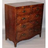 A GEORGE III OAK AND MAHOGANY CROSSBANDED STRAIGHT FRONT CHEST of two short and three long drawers