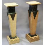 A GOOD PAIR OF ART DECO TWO COLOUR MARBLE PLINTHS 3ft 4ins high.