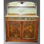 A SUPERB VICTORIAN PAINTED ROSEWOOD AND SLATE CHIFFONIER, the top with slate panels painted with