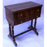 A GOOD EMPIRE MAHOGANY WASHSTAND with opening folding top with mirror and marbled interior, one long