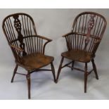 A GOOD PAIR OF WHEELBACK WINDSOR ARMCHAIRS.