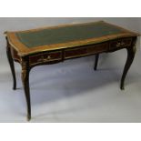 A GOOD LOUIS XVI STYLE KINGWOOD BUREAU PLAT with crossbanded top with leather writing surface, three