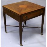 A SHERATON REVIVAL MAHOGANY AND INLAID CENTRE TABLE by Kittinger USA, with a single frieze drawer on