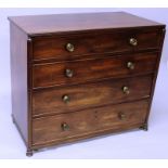 A GEORGE III MAHOGANY STRAIGHT FRONT CHEST OF DRAWERS, the reeded top above four graduated long