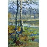 Circle of Archibald Thorburn (1860-1935) British Study of Trees by a Pond, Watercolour, Unframed,