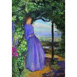 John Liston Byam Shaw (1872-1919) British A Lady Standing under a Vine, wearing a Lilac Dress, and