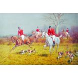 Harrington Bird (1846-1936) British A Hunting Scene, with Four Men in Pink Coats and Dogs running by