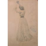 Charles Jean Agard (1866-1950) French A Lady Picking an Apple, Pencil, Signed, Unframed, 13” x 9”,