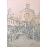 William Larkin (19th Century) British ‘Market Day’, Reigate, Mixed Media, Signed, Inscribed and
