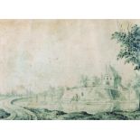 Dirck Van Burg Den (1723-1773) Dutch A Dutch River Scene, Watercolour, Signed, 3 5” x 5”