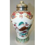 A GOOD QUALITY 18TH CENTURY CHINESE QIANLONG PERIOD SILVER-MOUNTED FAMILLE ROSE PORCELAIN VASE,