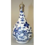 A 19TH CENTURY CHINESE SILVER-MOUNTED BLUE & WHITE PORCELAIN DRAGON VASE, the unmarked silver mounts