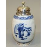 A GOOD CHINESE KANGXI PERIOD SILVER MOUNTED BLUE & WHITE PORCELAIN JAR, circa 1700, the unmarked