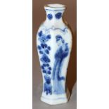 ANOTHER MINIATURE CHINESE KANGXI PERIOD BLUE & WHITE PORCELAIN VASE, the hexagonal-section body