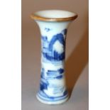 A MINIATURE CHINESE KANGXI PERIOD BLUE & WHITE PORCELAIN BEAKER VASE, circa 1700, the sides