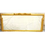 A 19TH CENTURY AND LATER PAINTED CARVED RECTANGULAR OVERMANTLE MIRROR.6ft 3ins long x 3ft 0ins