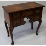 AN 18TH/19TH CENTURY DUTCH WALNUT AND MARQUETRY LOWBOY, the top and sides inlaid with urns of