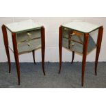 A PAIR OF FRENCH MAHOGANY FRAMED MIRROREDN TWO DRAWER BEDSIDE CHESTS.1ft 3ins wide x 1ft 1ins deep x