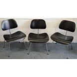 CHARLES EAMES (DESIGN DCM) FOR VITRA, THREE EBONISED, BENT PLYWOOD AND CHROME FRAMED CHAIRS.