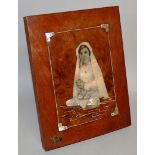 A VIETNAMESE MOTHER OF PEARL PORTRAIT of a young girl praying, with label OO.NHU.LIEN SAIGON.  12ins