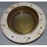 A BRASS CIRCULAR SHIPS PORT HOLE. 11.5ins diameter.