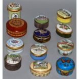 A COLLECTION OF TEN ENAMEL AND PORCELAIN SNUFF BOXES including Haslemere, Firle, Venezia and TWO