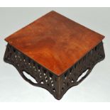 A CHINESE HARDWOOD SQUARE FRETWORK STAND. 6ins.