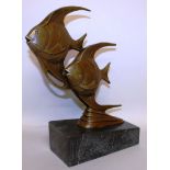 ALTDROP A BRONZE GROUP, TWO ANGEL FISH. Signed. 11.5ins high.