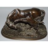 PIERRE JULES MENE (1810-1879) FRENCH A SUPERB BRONZE GROUP, MARE AND PLAYFUL FOAL, on a naturalistic