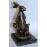 MILO A RABBIT WITH YOUNG. Signed. 6ins high, on a marble base.