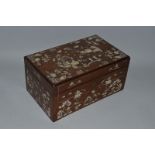 A GOOD 19TH CENTURY CHINESE ROSEWOOD AND MOTHER OF PEARL INLAID BOX AND COVER. 12ins wide.