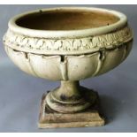 A GLAZED STONEWARE PEDESTAL JARDINIERE IN ART NOUVEAU STYLE, the moulded circular bowl supported