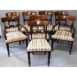 A SET OF EIGHT WILLIAM IV MAHOGANY DINING CHAIRS, TWO WITH ARMS, all with plain overhanging cresting