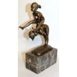 MILO A BRONZE GROUP, LEAPFROG. 8.5ins high, on a marble base.