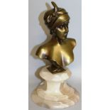 A GOOD BRONZE BUST, 7ins high, on a circular onyx base.