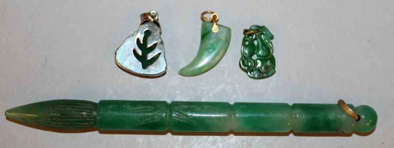 THREE CHINESE JADE-LIKE EARRINGS, with gold-metal and silver-metal fittings; together with an - Image 2 of 2