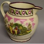 A MASONIC CREAMWARE JUG, “Scott Southwick”. 8ins high.