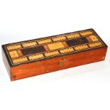 A 19TH CENTURY INLAID CRIB BOX with fitted interior and crib board top. 10.25ins.