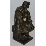 MICHEL ANGE POLLET (1815-1870) FRENCH A LARGE BRONZE OF A SEATED ROMAN SOLDIER THINKING. Signed.