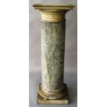 A GOOD MARBLE AND STONE COLUMN, 18TH/19TH CENTURY, with carved sandstone square top and base