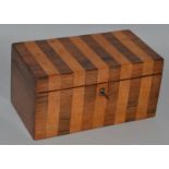 A 19TH CENTURY SATINWOOD AND ROSEWOOD TWO DIVISION TEA CADDY. 7.75ins wide.