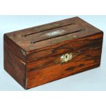 A GOOD VICTORIAN ROSEWOOD INLAID “ANSWERED and UNANSWERED” LETTER BOX. 8.75ins.