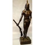 AFTER FREDERIC REMINGTON (1861-1909) AMERICAN A LARGE STANDING BRONZE RED INDIAN WARRIOR standing
