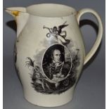 A LIVERPOOL HERCULANEUM CREAMWARE POTTERY JUG, “COMMODORE PREBLES SQUADRON ATTACKING THE CITY OF