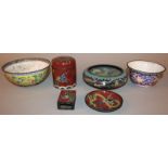 TWO CHINESE CANTON ENAMEL BOWLS, circa 1800, 5.9in & 4.7in diameter; together with four various