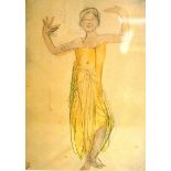 A WATERCOLOUR OF A BURMESE DANCER, stamped M. Rinoud 4450.  8ins x 6.5ins. Framed and glazed.