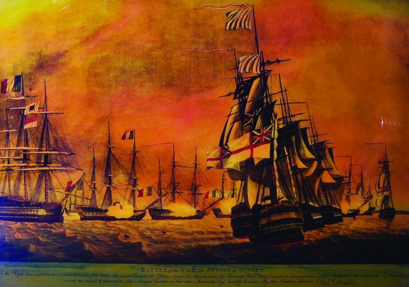 After Robert Dodd (1748-1816) British. ‘Battle of the Nile, the Attack at Sunset, Print stuck to - Image 2 of 2