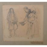 Frederick Goodall (1822-1904) British. Street Beggars, Pencil, Inscribed, 5.75” x 6.5”, together